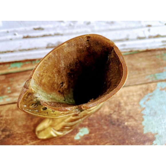 Vintage Brass Victorian Boot Vase Planter - Picture 5 of 13